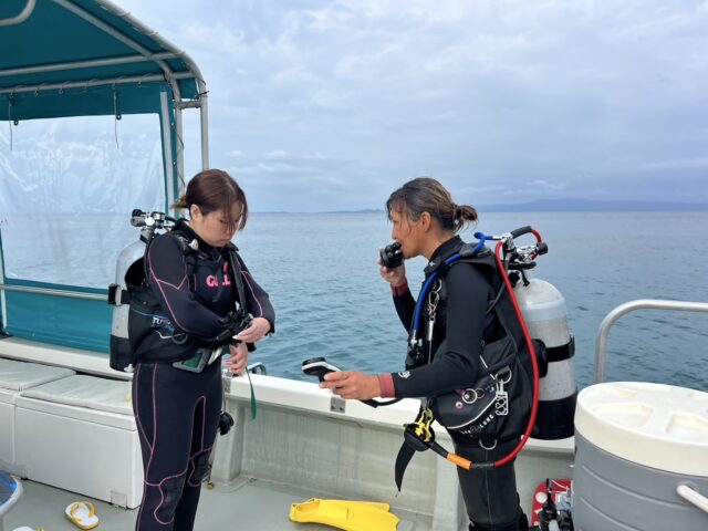 ウェットスーツ、レクチャー、ダイビング、ボート
